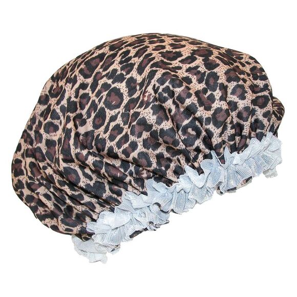 CTM Women's Satin Leopard Hair Roller Sleep Cap Cover - Picture 1 of 1